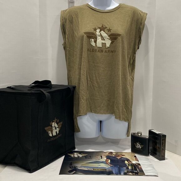 Jason Aldean Aldean Army Bundle Hip Flask Cooler Bag Womens Shirt Polymailer - Picture 1 of 13